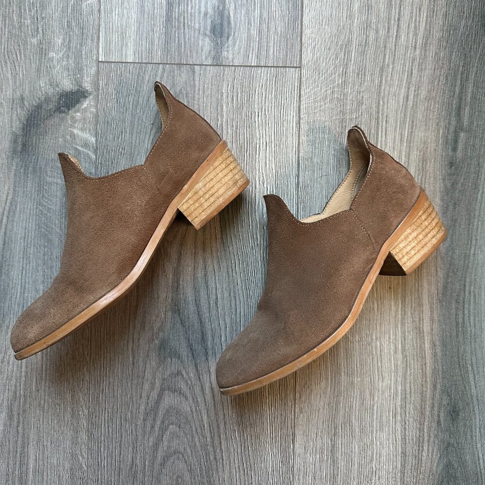 Suede Brown Slip On Booties - Size 6